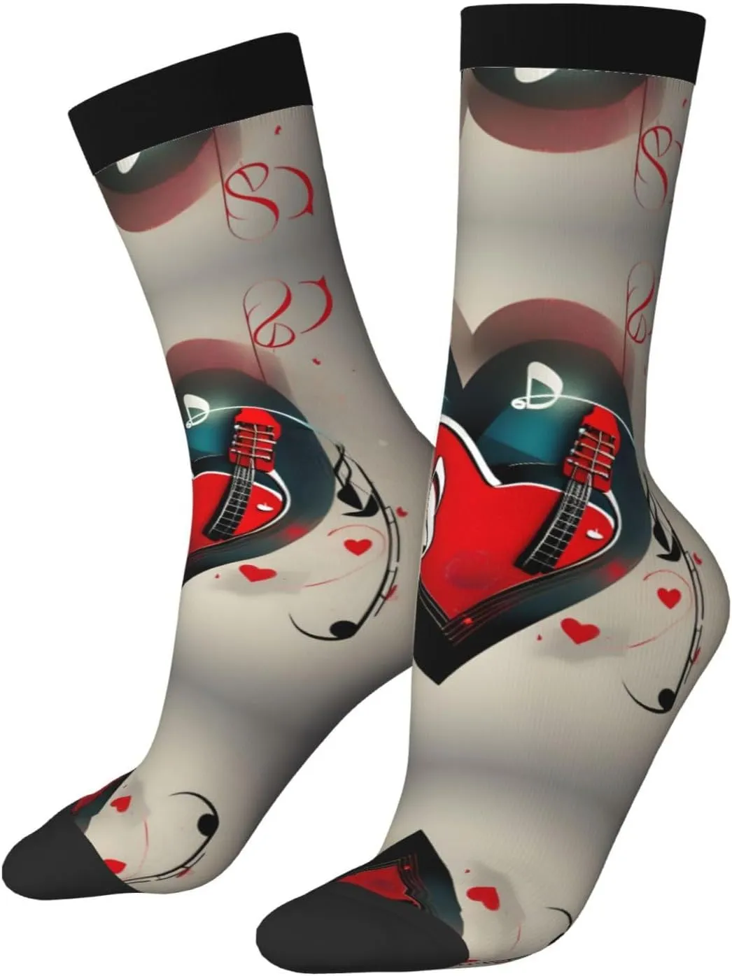 Treble Love And Music Print Fun Contrast Socks,Novel Crazy Cool Socks,Pattern Funky Novelty Socks,Unisex Bulk Socks