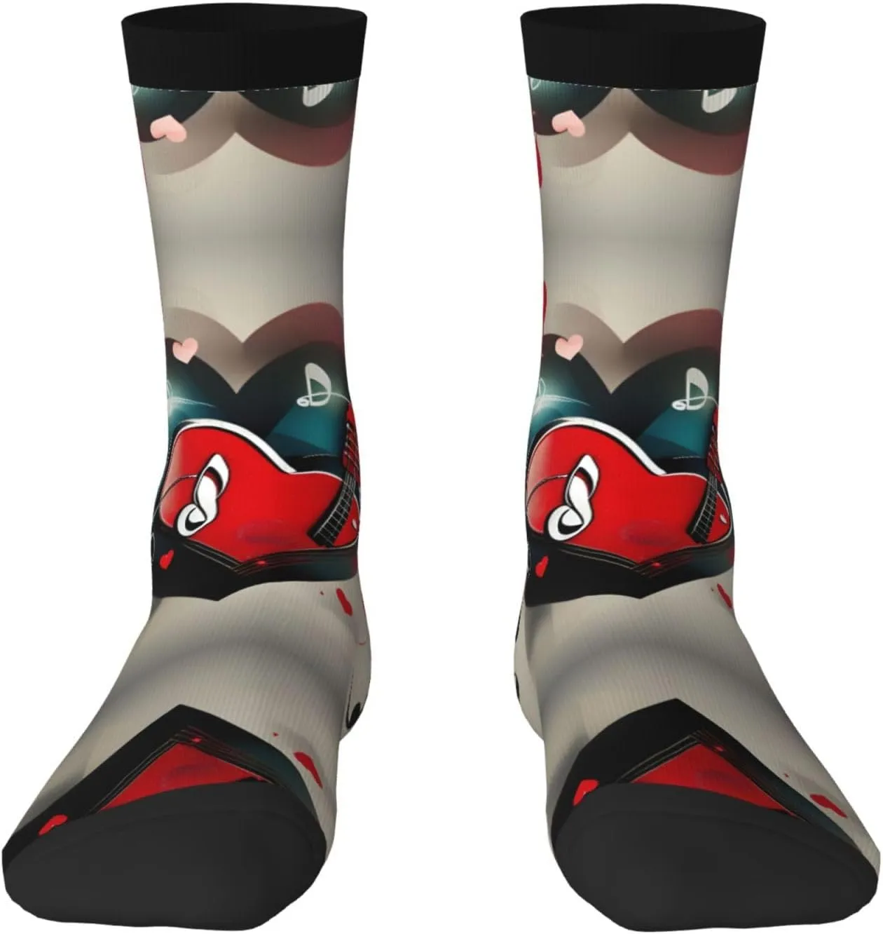 Treble Love And Music Print Fun Contrast Socks,Novel Crazy Cool Socks,Pattern Funky Novelty Socks,Unisex Bulk Socks