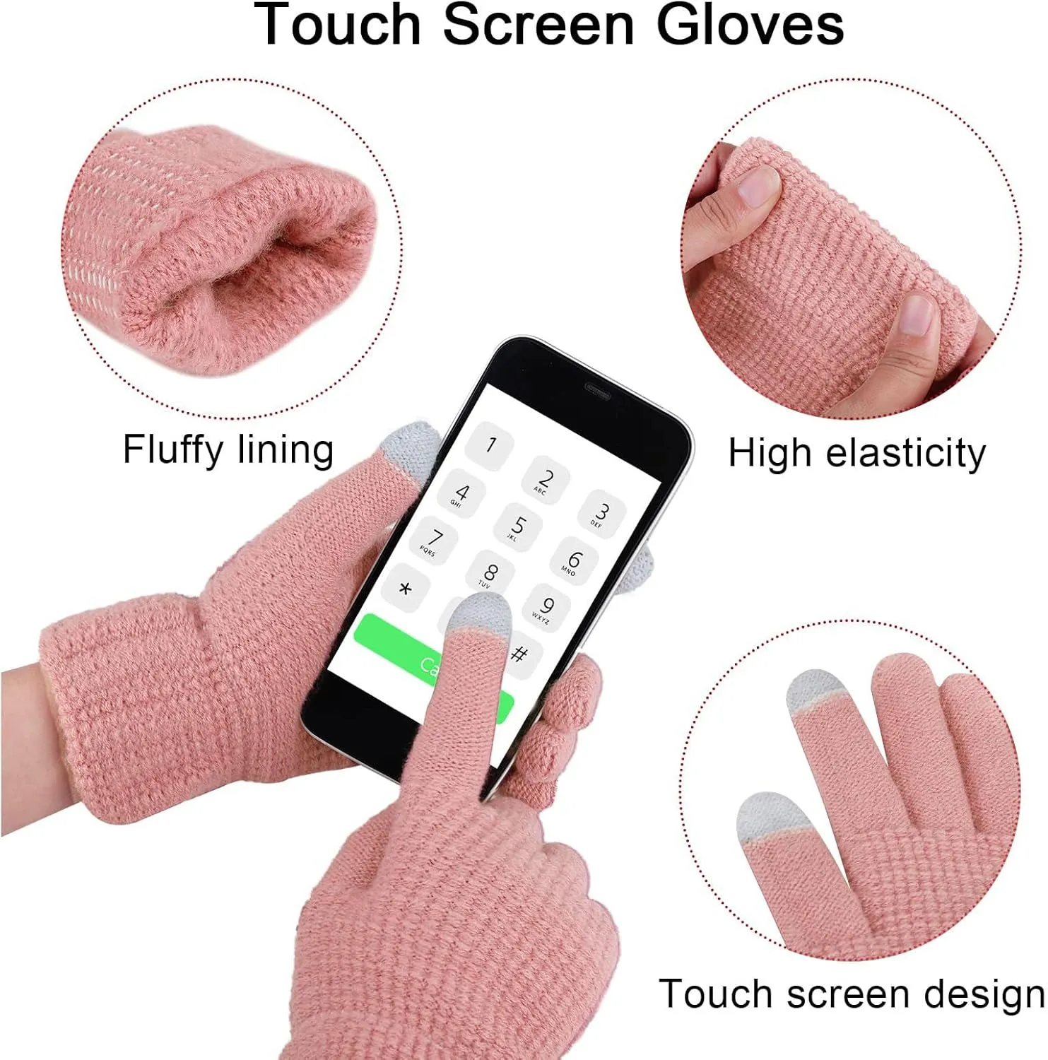 URATOT Winter Warm Knitted Sets Beanie Pompom Hat Scarves Winter Touchscreen Gloves Scarf Set for Men Women