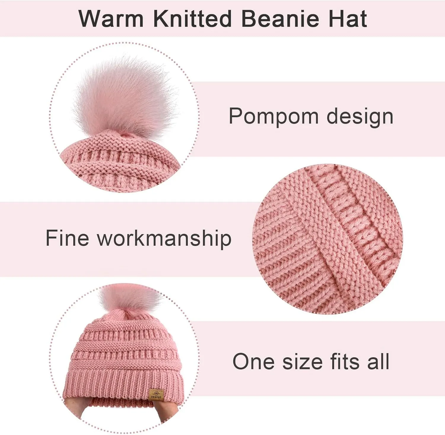 URATOT Winter Warm Knitted Sets Beanie Pompom Hat Scarves Winter Touchscreen Gloves Scarf Set for Men Women