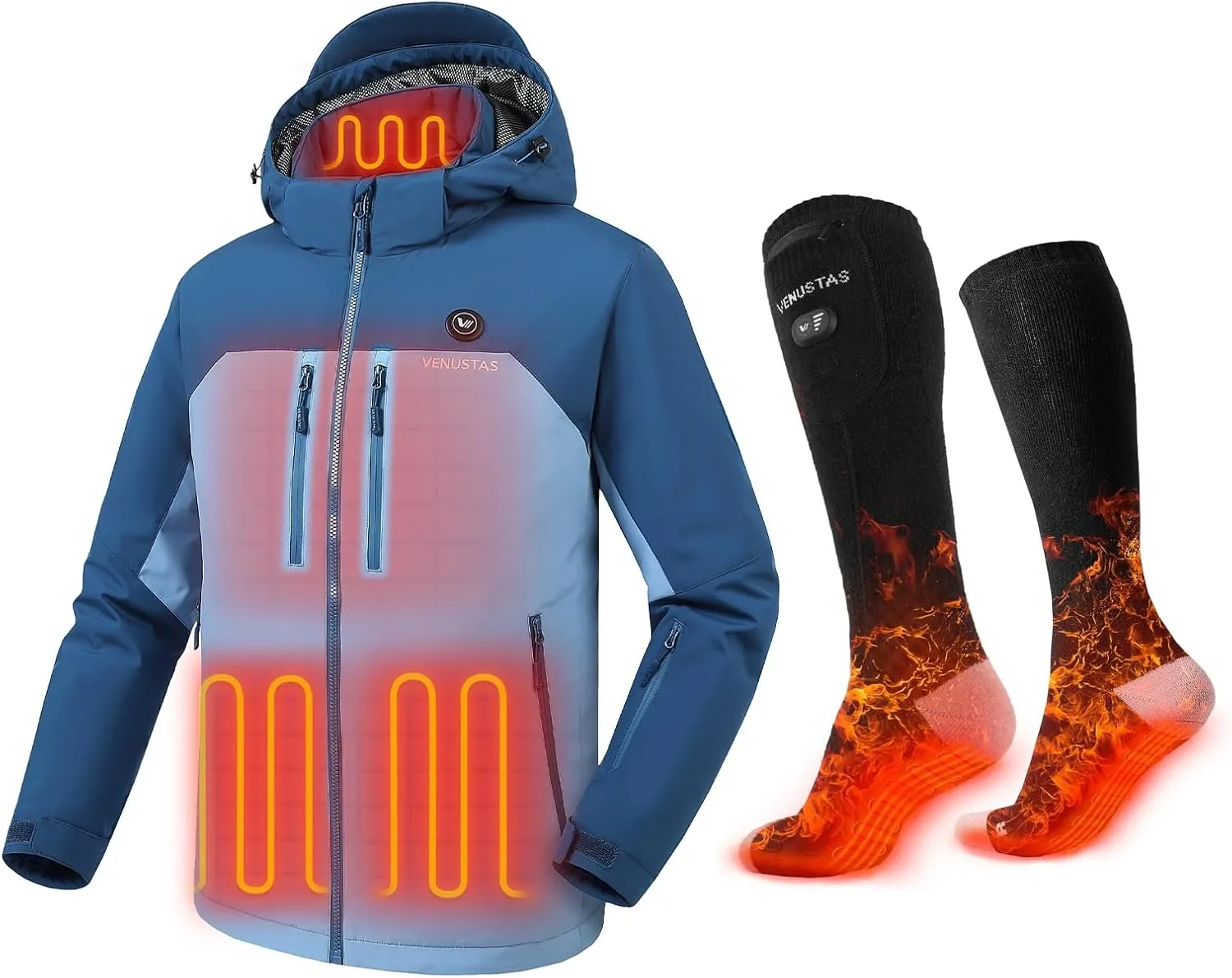 Venustas Men's Heated Utility Jacket (DarkStoneWash, XL) & Extra 9-hour Heated Socks (Black, M)