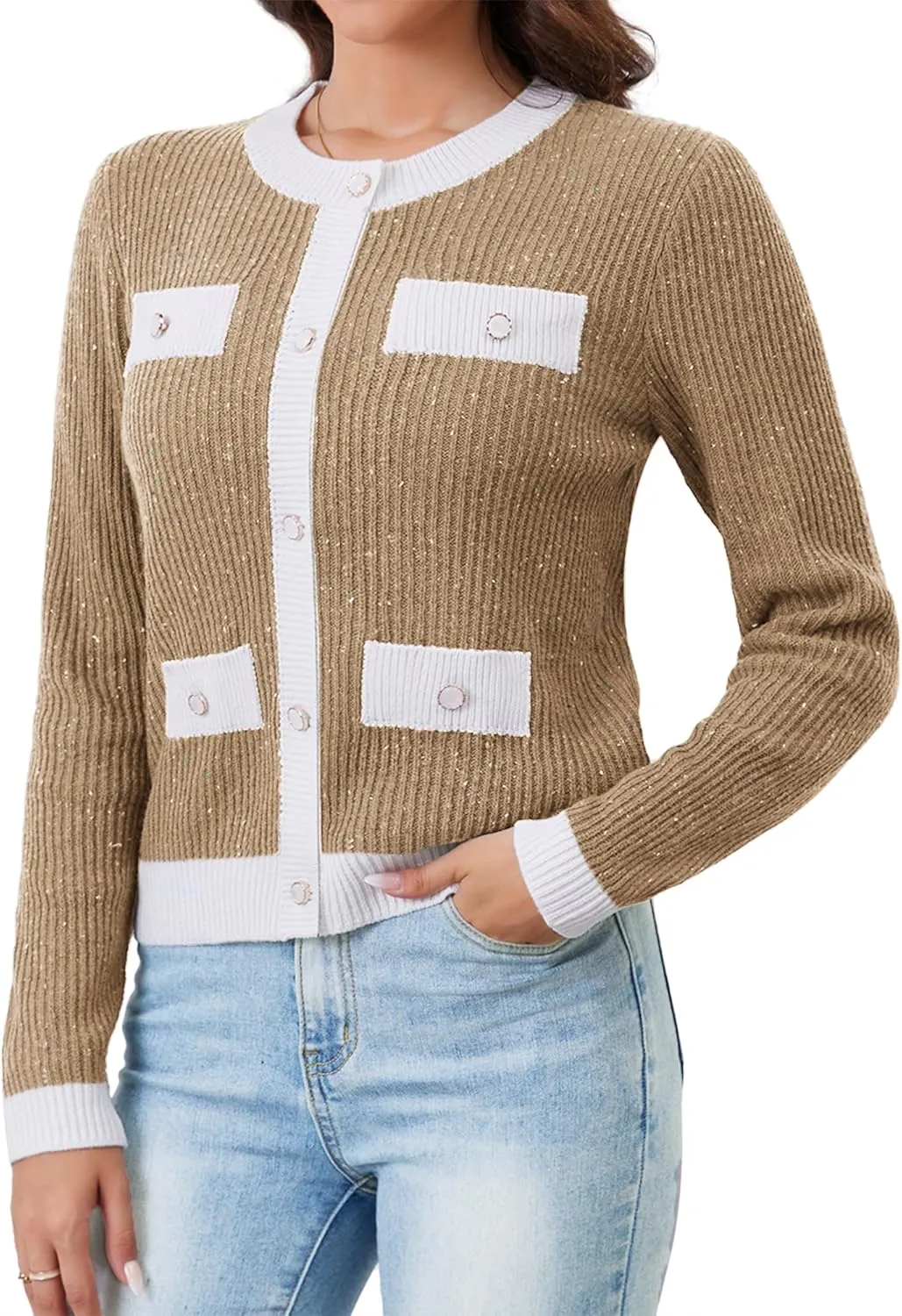Womens Knit Cardigan Sweaters Cropped Fall Long Sleeve Open Front Button Down Winter Tops