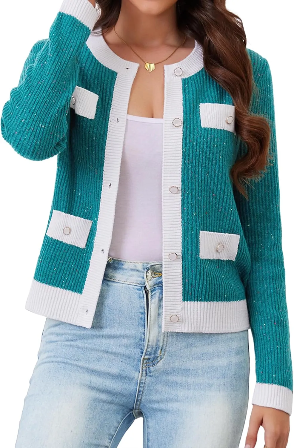 Womens Knit Cardigan Sweaters Cropped Fall Long Sleeve Open Front Button Down Winter Tops