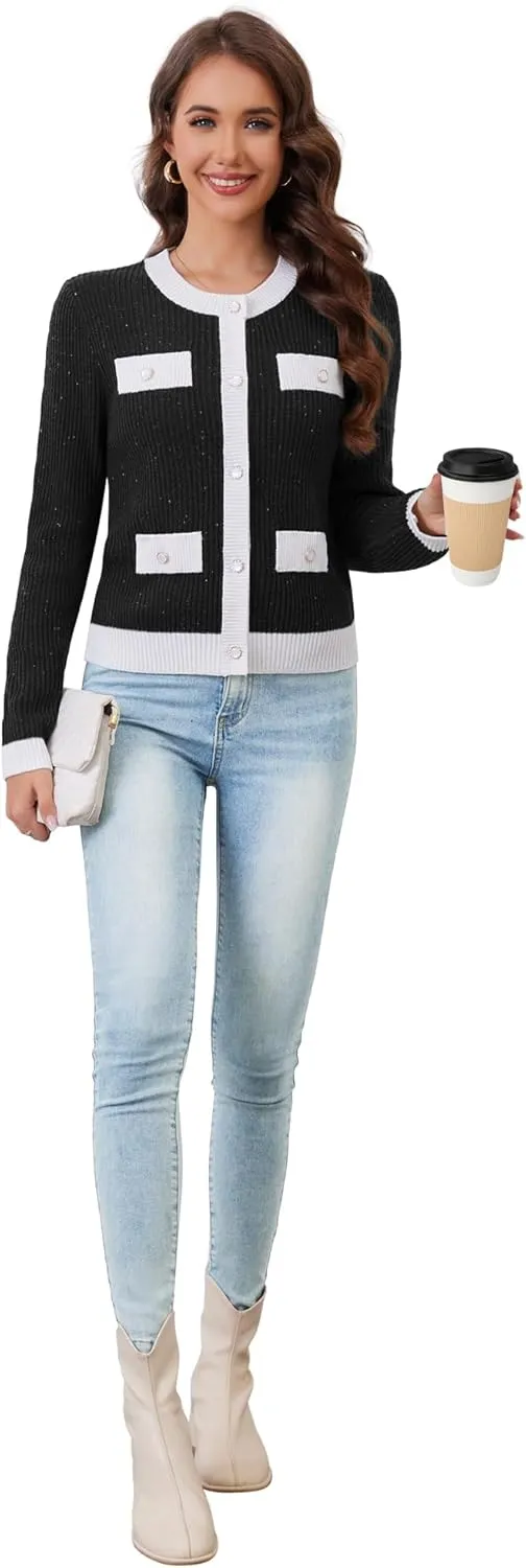 Womens Knit Cardigan Sweaters Cropped Fall Long Sleeve Open Front Button Down Winter Tops