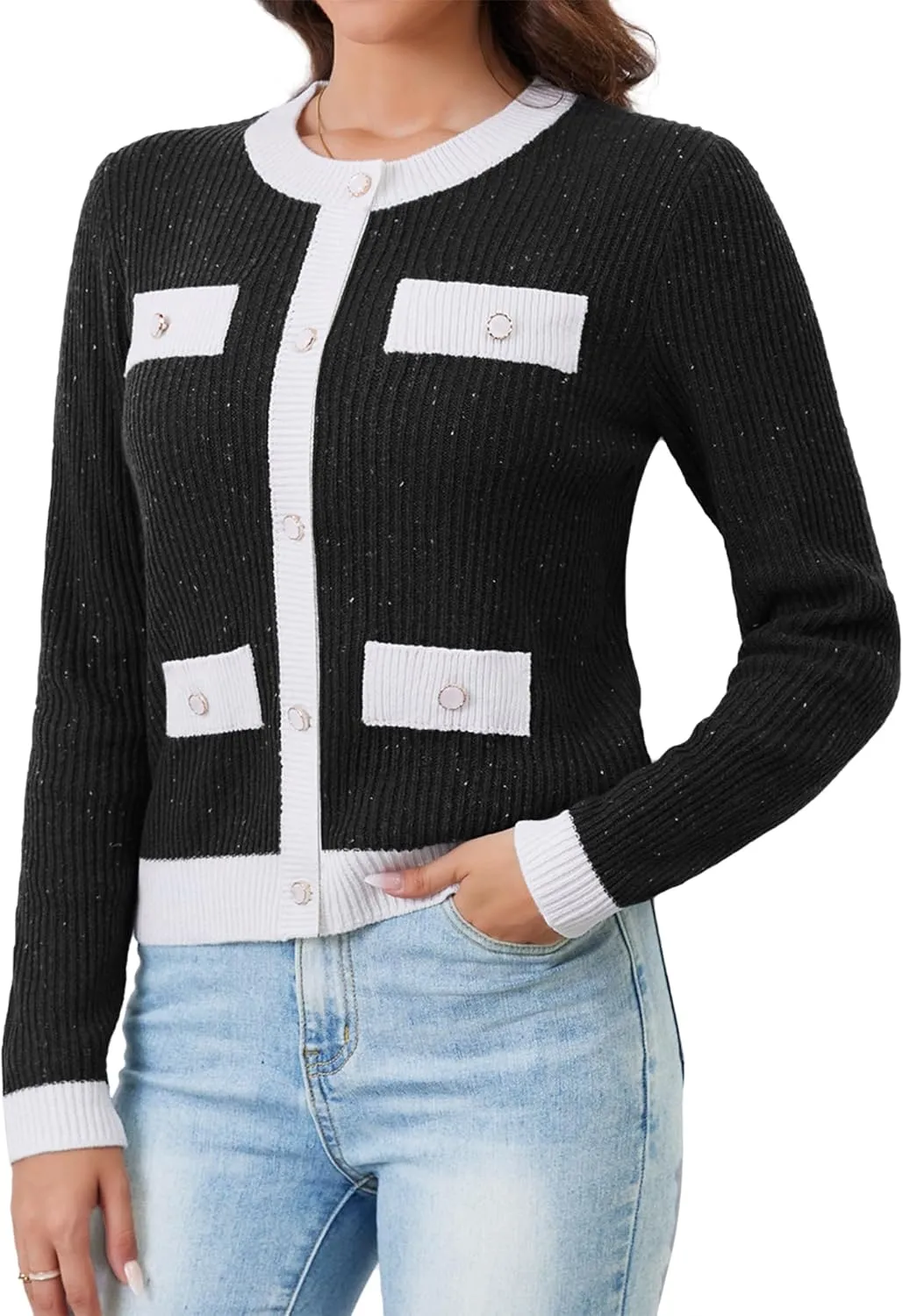 Womens Knit Cardigan Sweaters Cropped Fall Long Sleeve Open Front Button Down Winter Tops