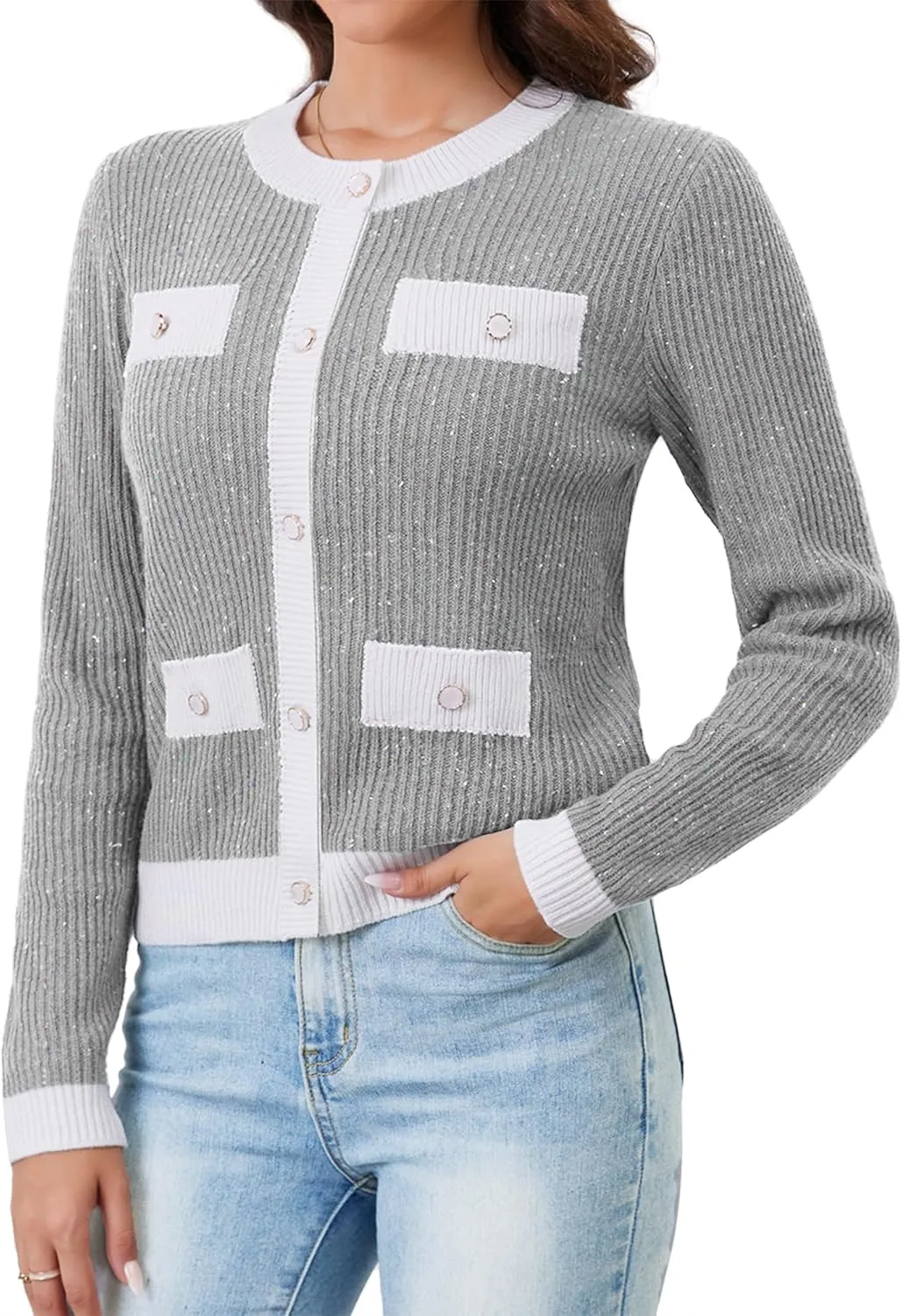 Womens Knit Cardigan Sweaters Cropped Fall Long Sleeve Open Front Button Down Winter Tops