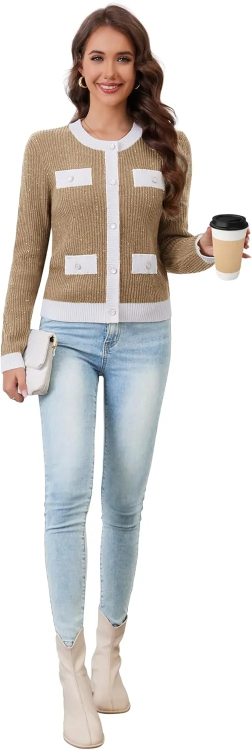 Womens Knit Cardigan Sweaters Cropped Fall Long Sleeve Open Front Button Down Winter Tops
