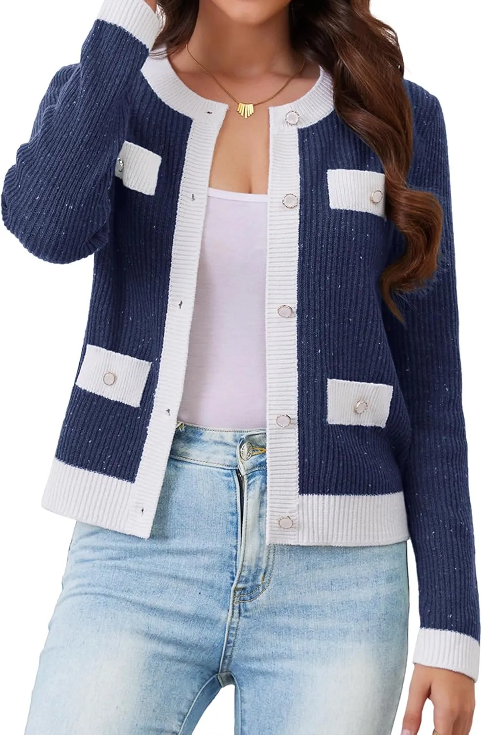 Womens Knit Cardigan Sweaters Cropped Fall Long Sleeve Open Front Button Down Winter Tops