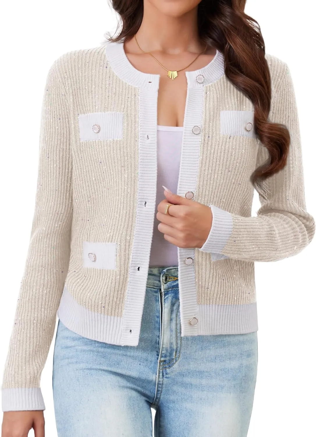 Womens Knit Cardigan Sweaters Cropped Fall Long Sleeve Open Front Button Down Winter Tops
