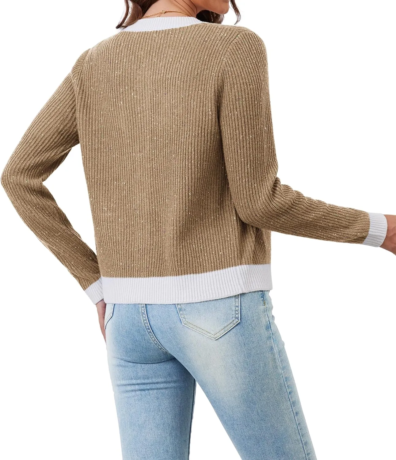Womens Knit Cardigan Sweaters Cropped Fall Long Sleeve Open Front Button Down Winter Tops