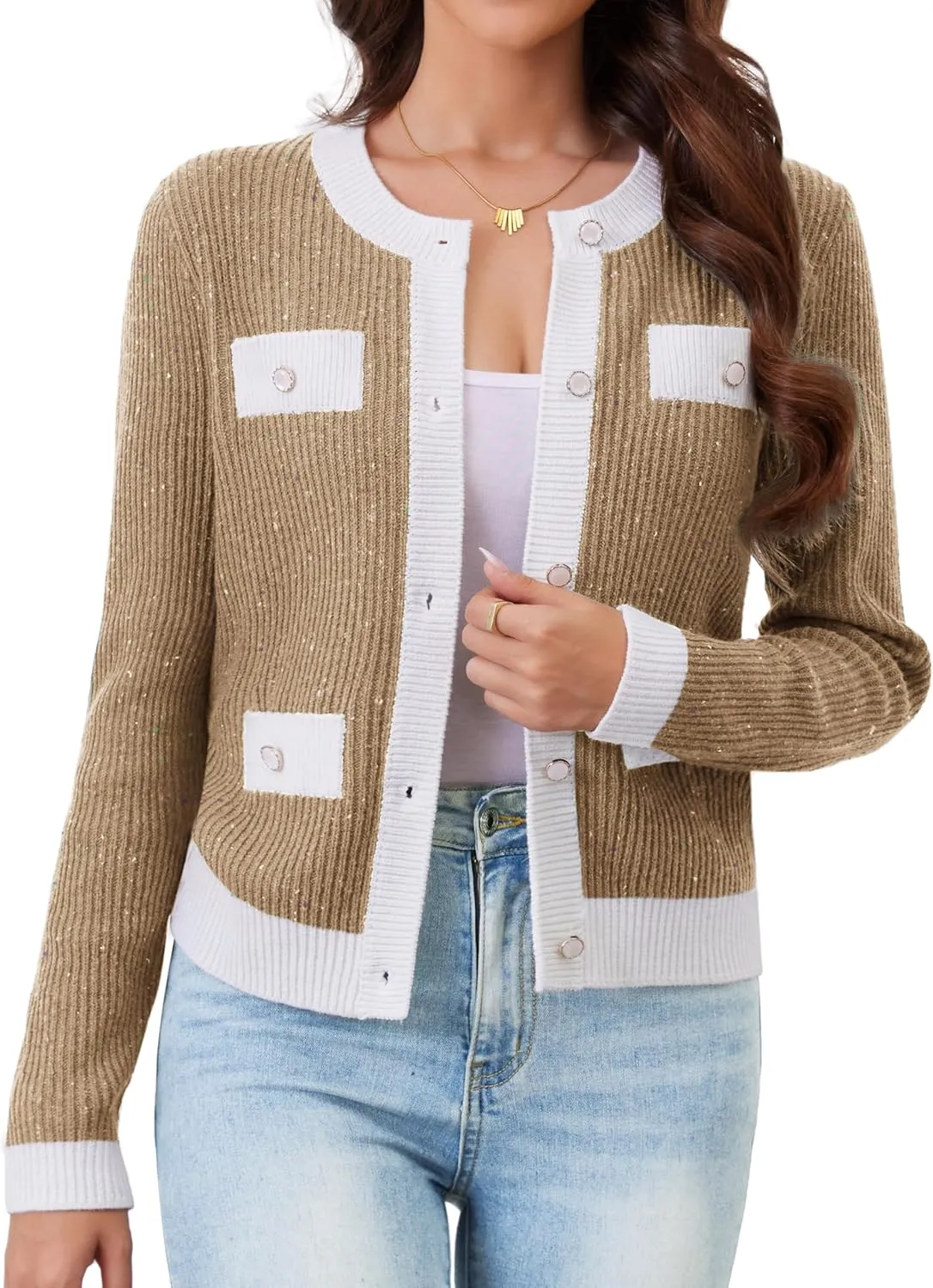 Womens Knit Cardigan Sweaters Cropped Fall Long Sleeve Open Front Button Down Winter Tops