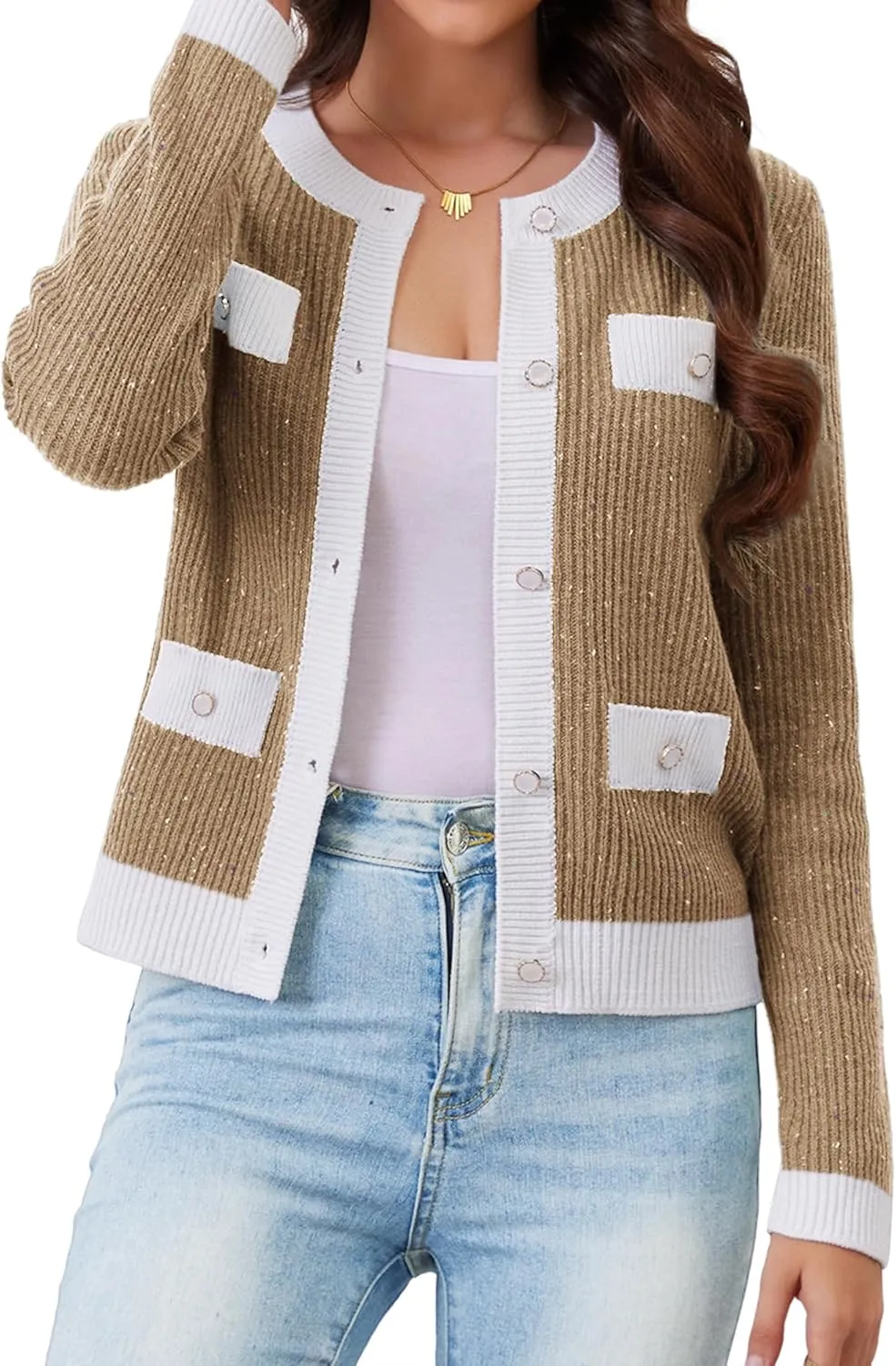 Womens Knit Cardigan Sweaters Cropped Fall Long Sleeve Open Front Button Down Winter Tops