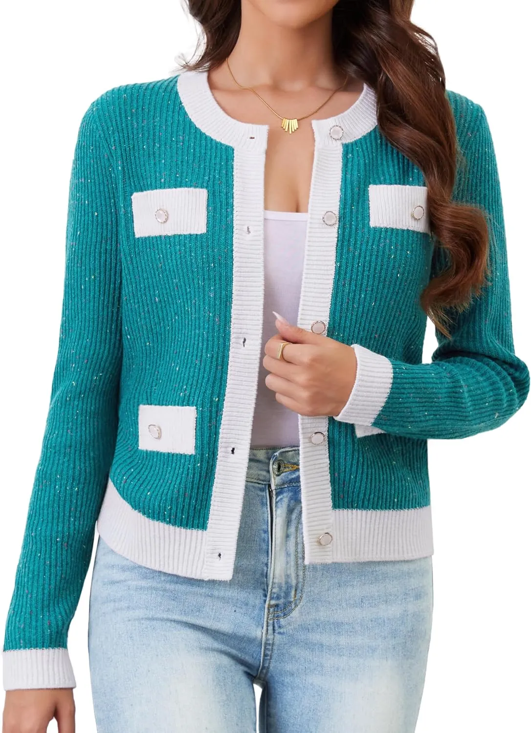 Womens Knit Cardigan Sweaters Cropped Fall Long Sleeve Open Front Button Down Winter Tops