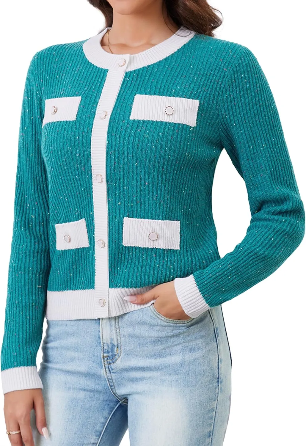 Womens Knit Cardigan Sweaters Cropped Fall Long Sleeve Open Front Button Down Winter Tops