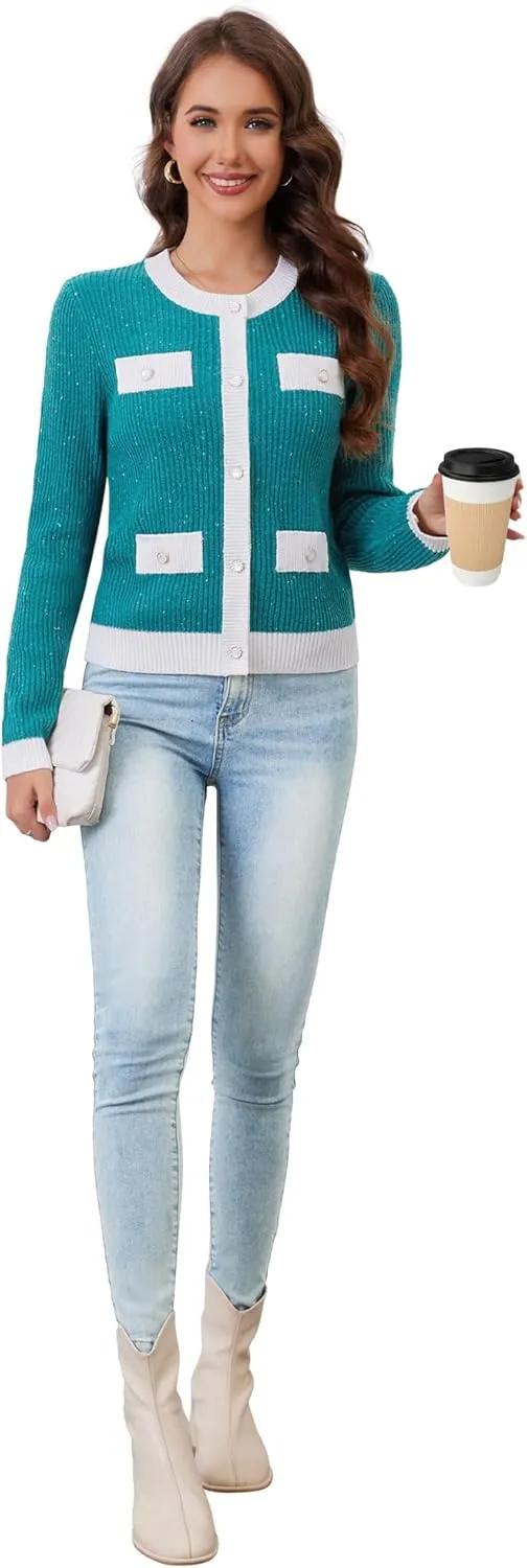Womens Knit Cardigan Sweaters Cropped Fall Long Sleeve Open Front Button Down Winter Tops