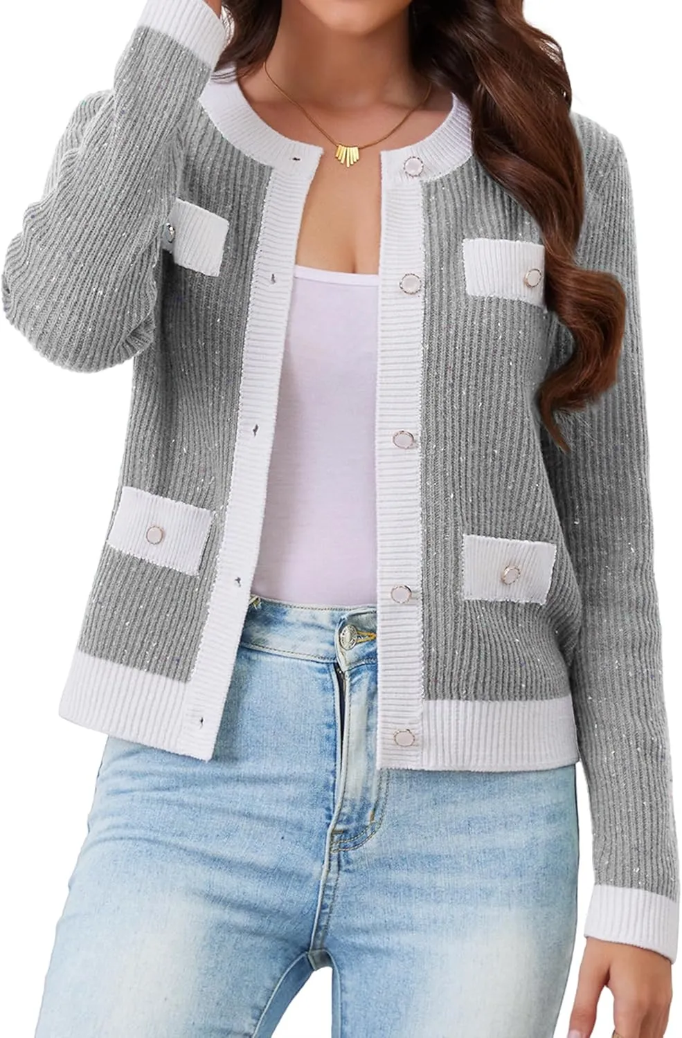 Womens Knit Cardigan Sweaters Cropped Fall Long Sleeve Open Front Button Down Winter Tops