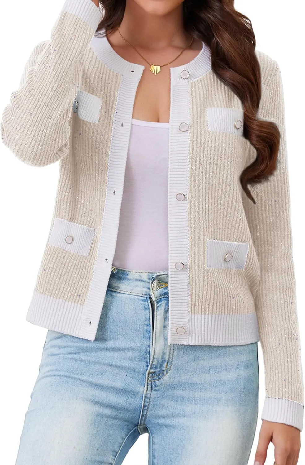 Womens Knit Cardigan Sweaters Cropped Fall Long Sleeve Open Front Button Down Winter Tops