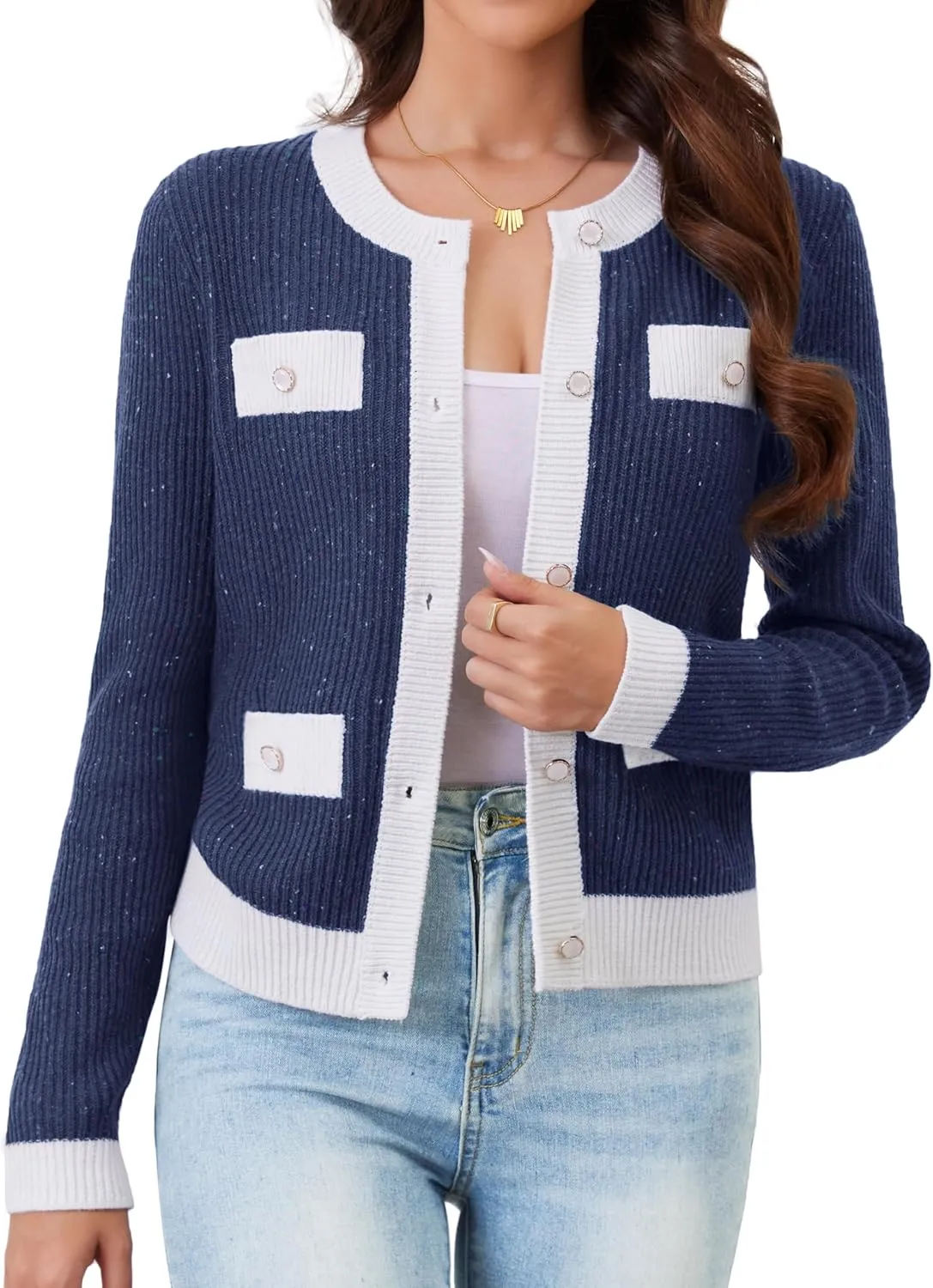 Womens Knit Cardigan Sweaters Cropped Fall Long Sleeve Open Front Button Down Winter Tops