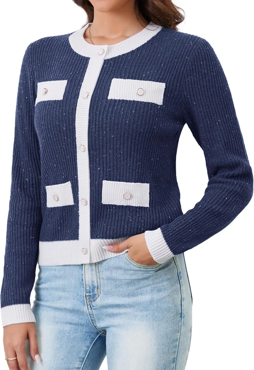 Womens Knit Cardigan Sweaters Cropped Fall Long Sleeve Open Front Button Down Winter Tops