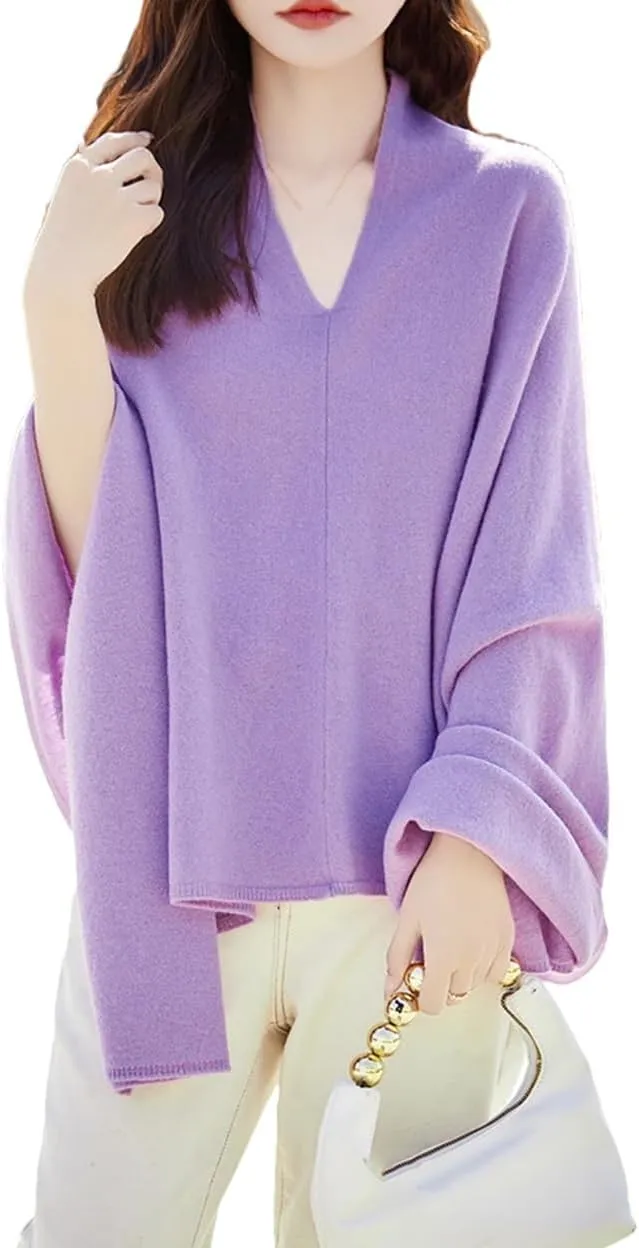 Women's Wool Knitted Casual Shawl Sweater Folded Wear Loose Pullover Scarf For All-Season