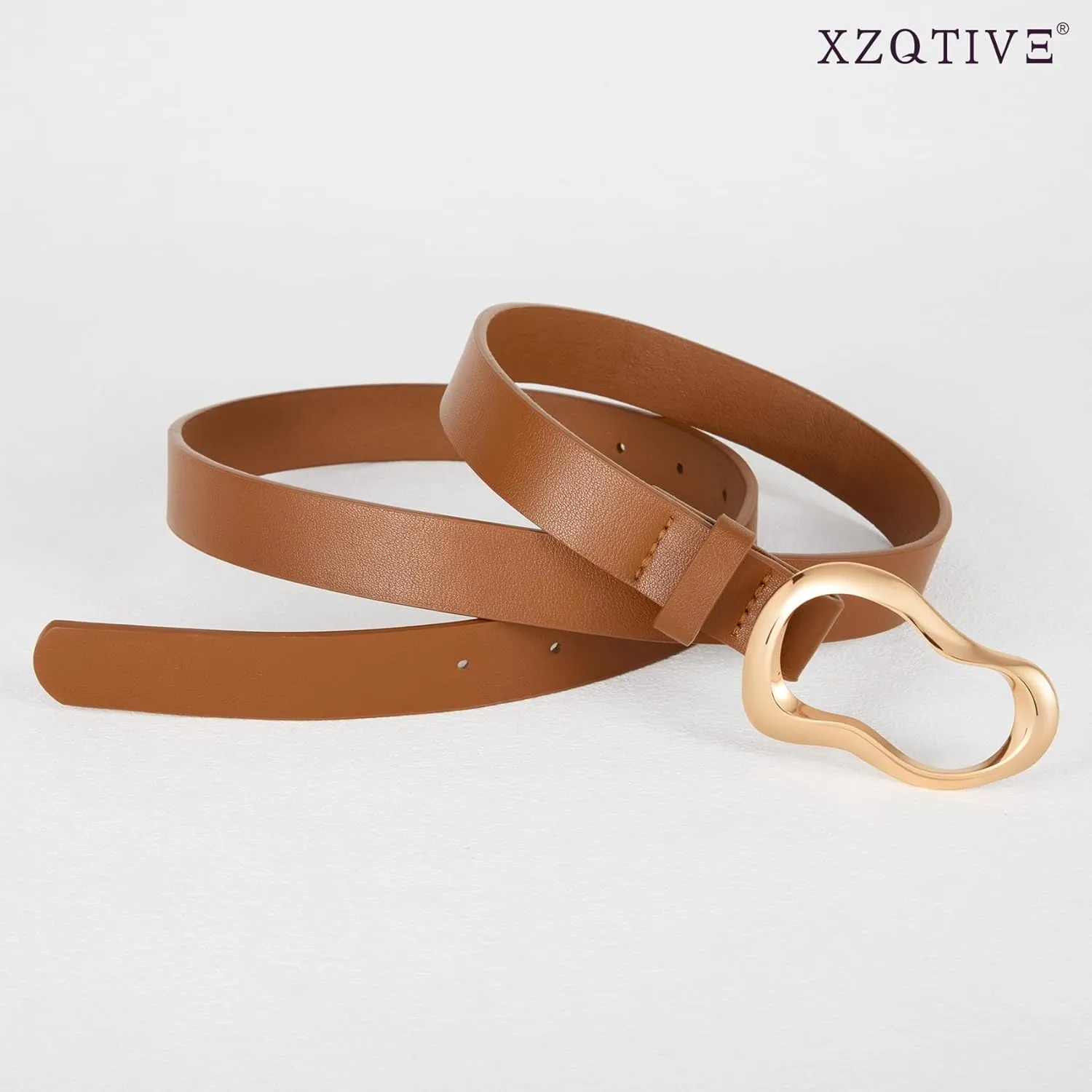 XZQTIVE Leather Belts for Women Casual Fashion Waist Belt for Jeans Pants Dresses with Unique Liquid Shapes Gold Buckle