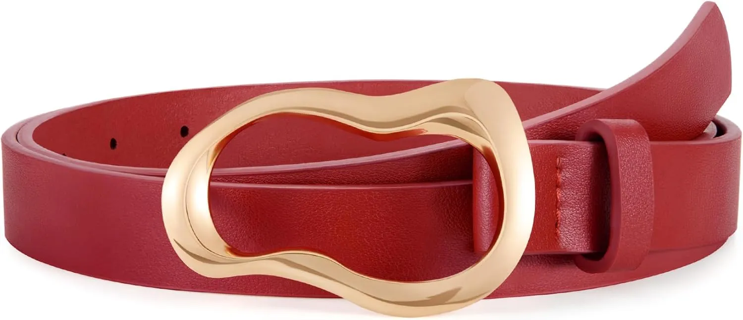 XZQTIVE Leather Belts for Women Casual Fashion Waist Belt for Jeans Pants Dresses with Unique Liquid Shapes Gold Buckle