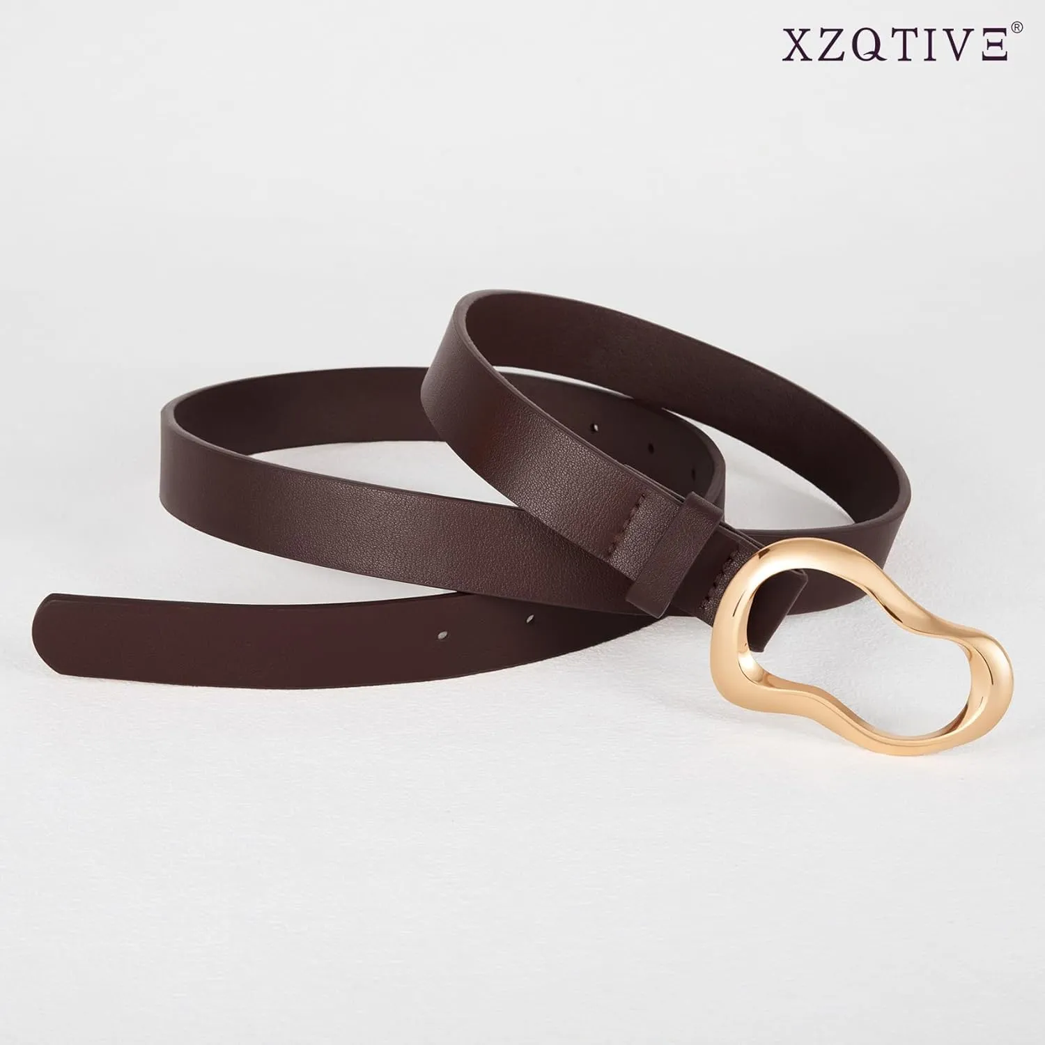 XZQTIVE Leather Belts for Women Casual Fashion Waist Belt for Jeans Pants Dresses with Unique Liquid Shapes Gold Buckle
