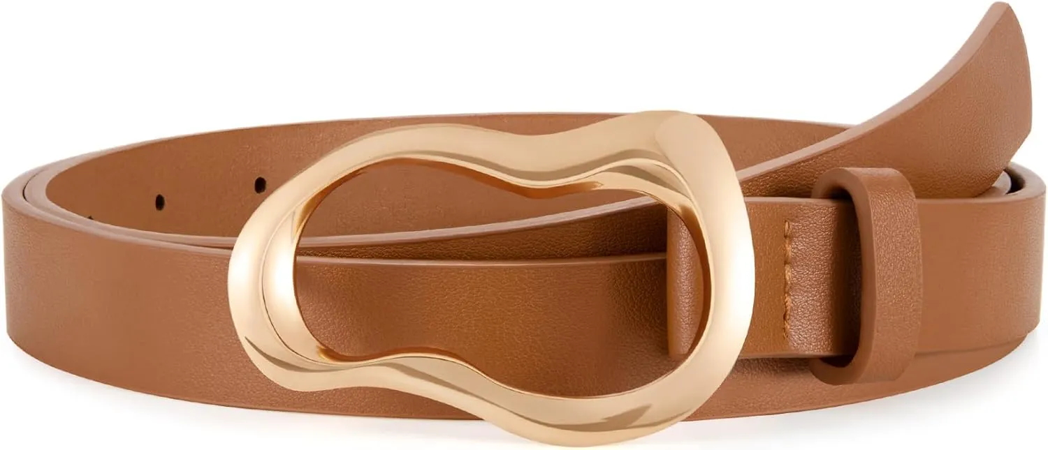 XZQTIVE Leather Belts for Women Casual Fashion Waist Belt for Jeans Pants Dresses with Unique Liquid Shapes Gold Buckle