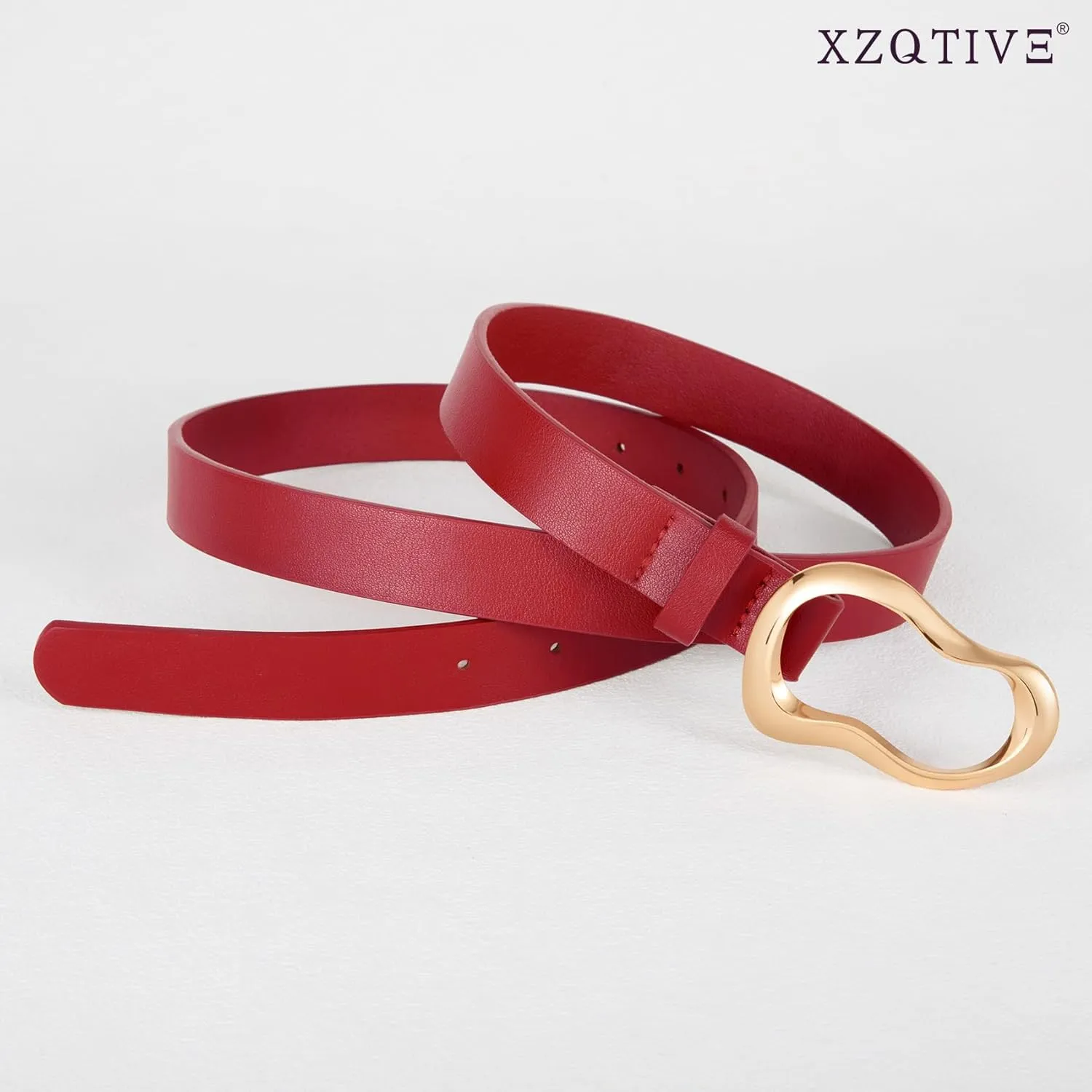 XZQTIVE Leather Belts for Women Casual Fashion Waist Belt for Jeans Pants Dresses with Unique Liquid Shapes Gold Buckle