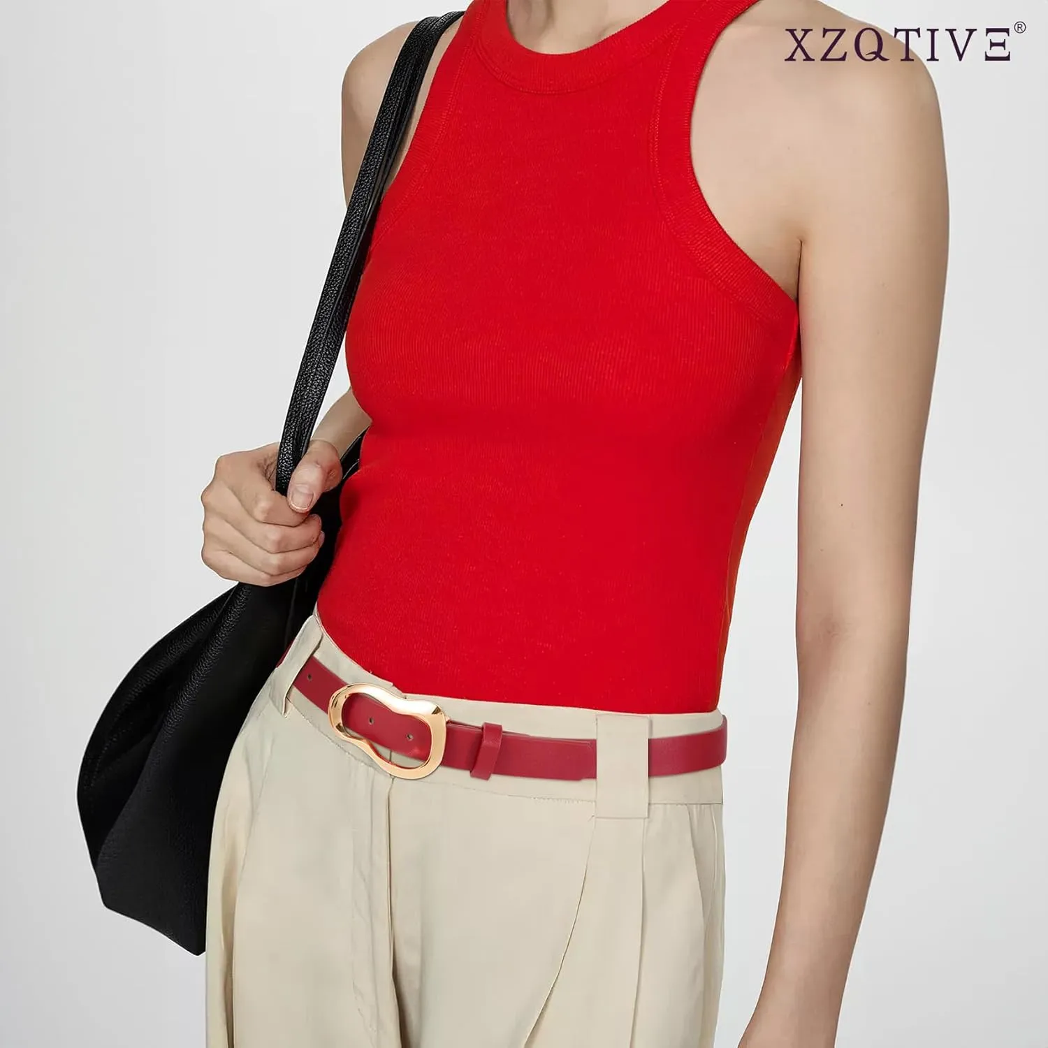XZQTIVE Leather Belts for Women Casual Fashion Waist Belt for Jeans Pants Dresses with Unique Liquid Shapes Gold Buckle