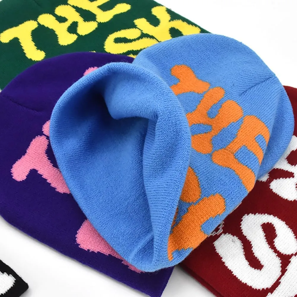 Y2K Beanies Letter Printing Knitted Hat Fashion Hip Hop Trend Beanie Winter Warm Woolen Hat for Women Man Pullover Hat