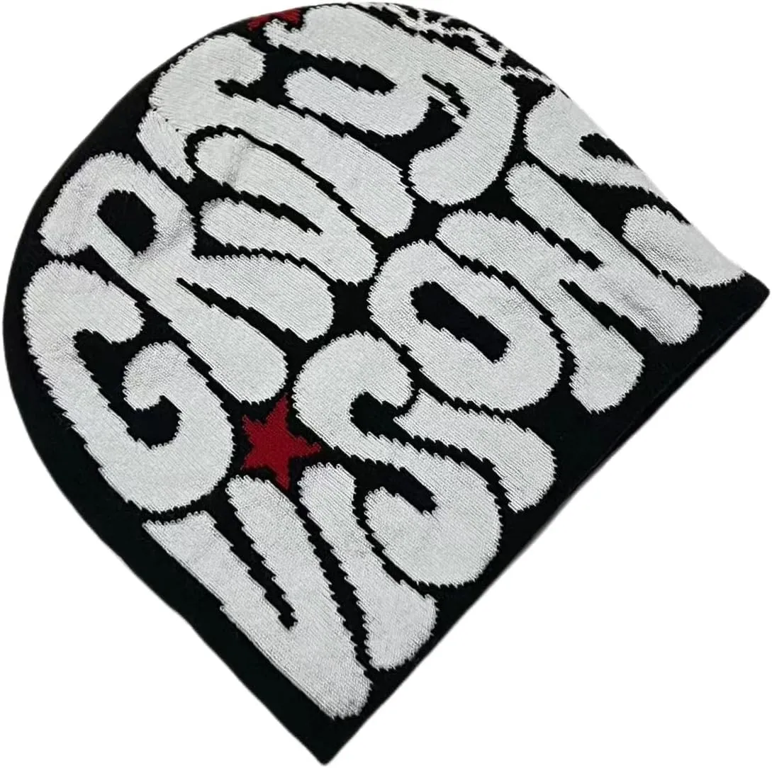 Y2K Beanies Letter Printing Knitted Hat Fashion Hip Hop Trend Beanie Winter Warm Woolen Hat for Women Man Pullover Hat