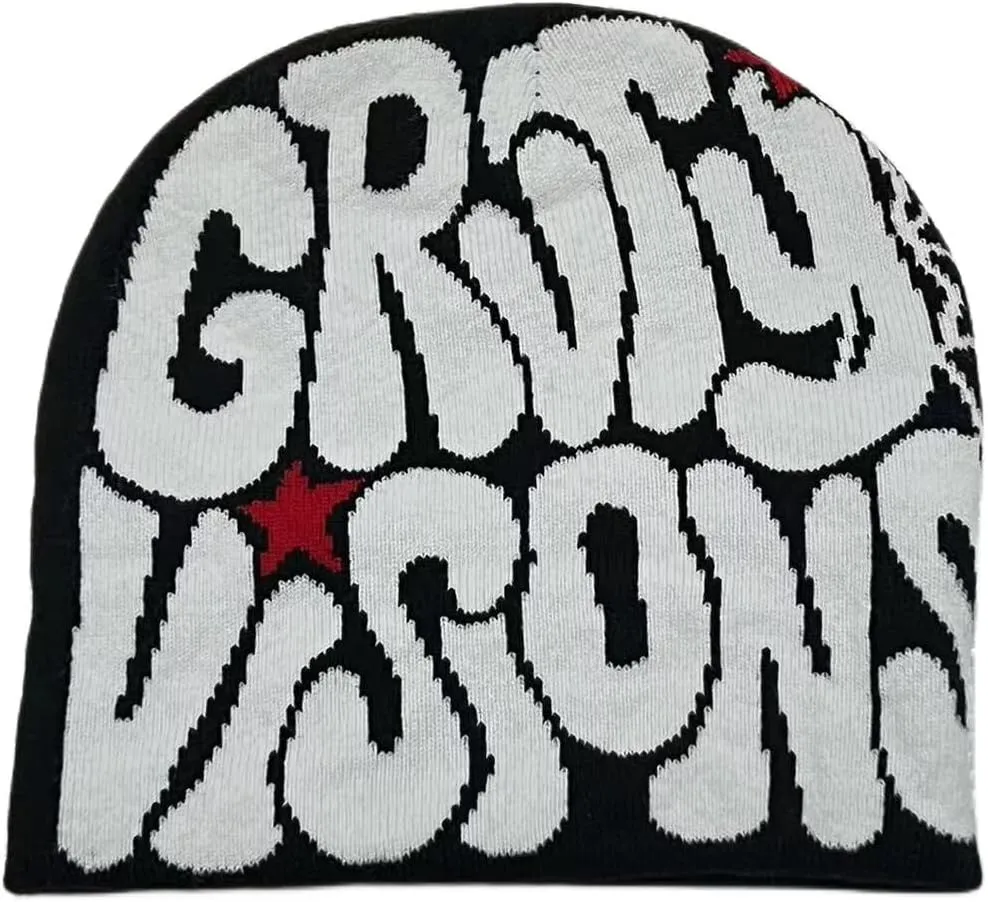 Y2K Beanies Letter Printing Knitted Hat Fashion Hip Hop Trend Beanie Winter Warm Woolen Hat for Women Man Pullover Hat