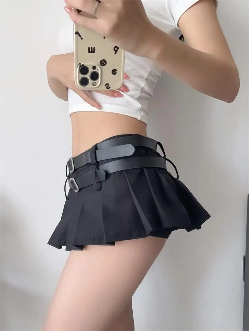 YELLOOP Preppy Skirt Super Mini Skirt Y2k Skirt Low Rise Skirt Pleated Skirts for Women Sexy Skorts Skirts